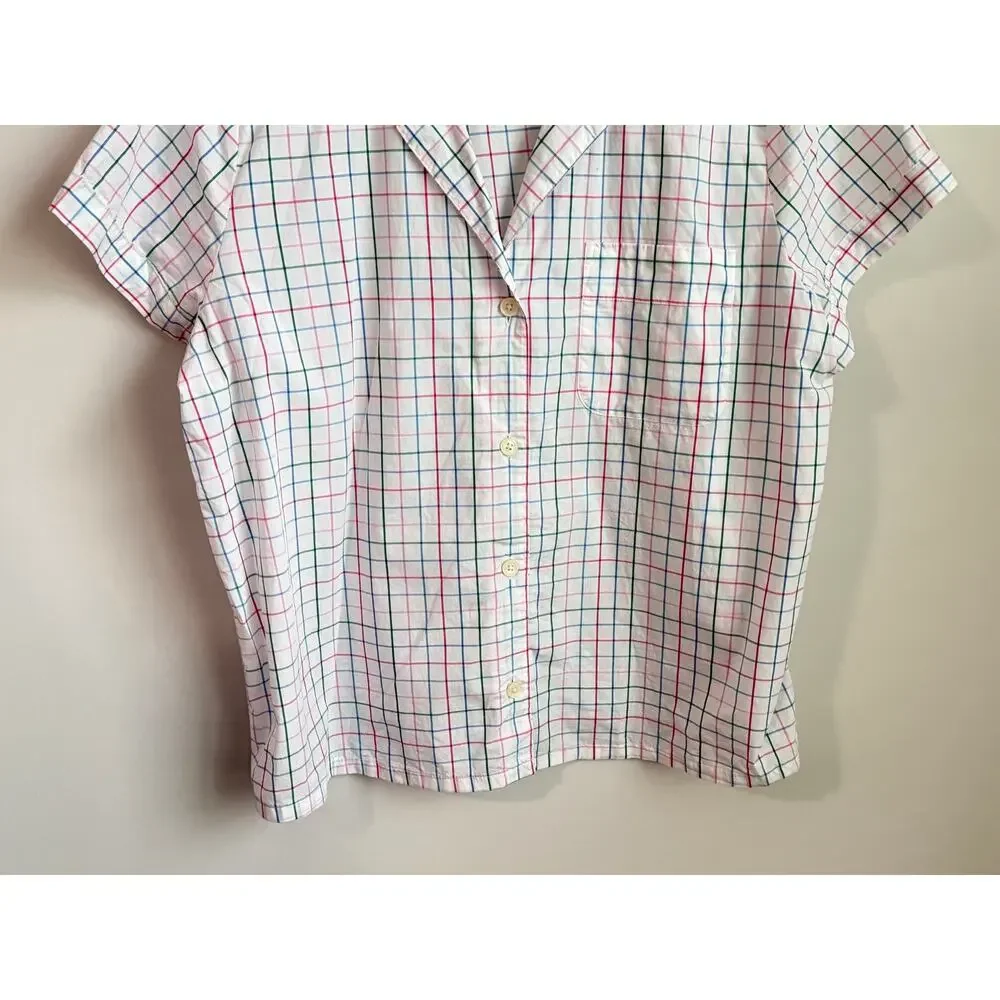 J. Crew Windowpane Cropped Shirt Pajama Top Ivory Resort Pink Multi XS NWT
